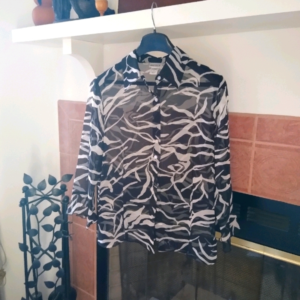 Nicola sheer black & white print blouse